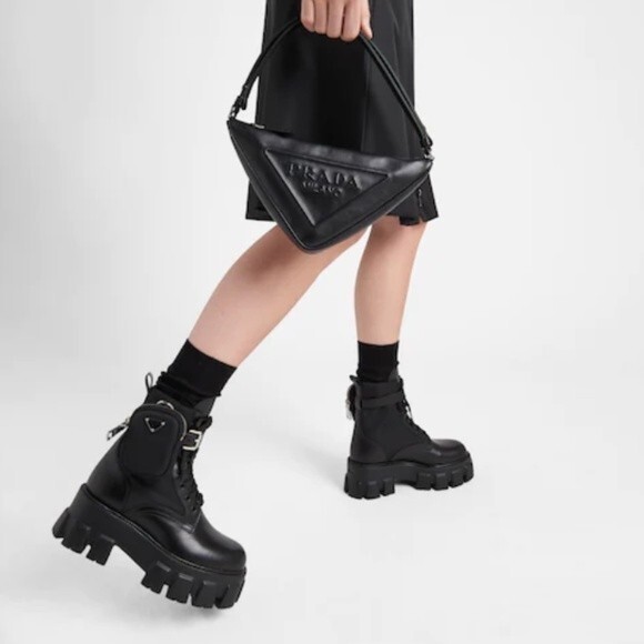 PRADA Leather Zip Pocket Combat Booties - Picture 2 of 9